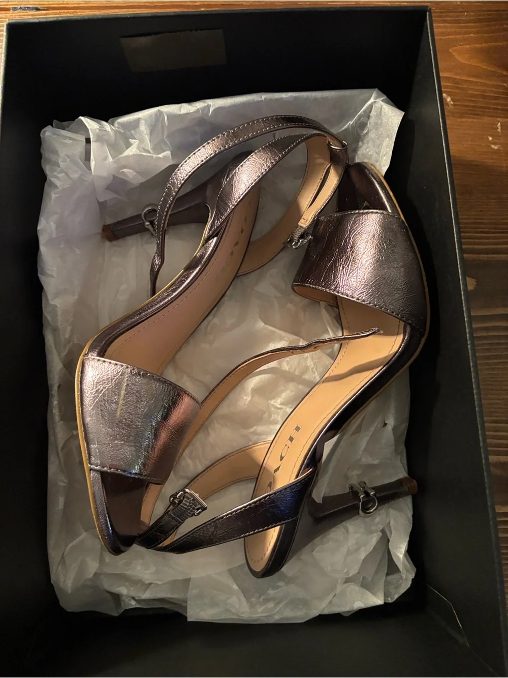 Coach Regina Leather Sandal in Gunmetal